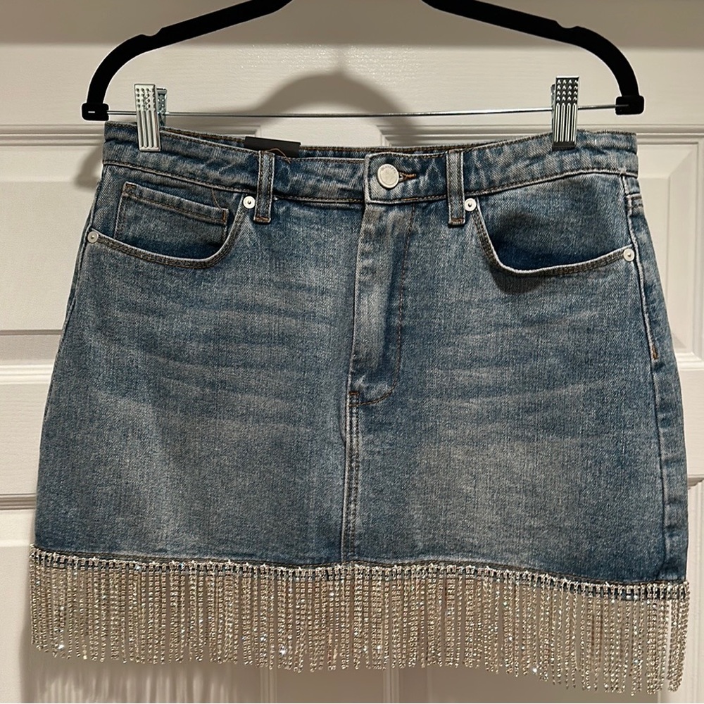 BLANKNYC Jean Skirt with Sequin Tassels
